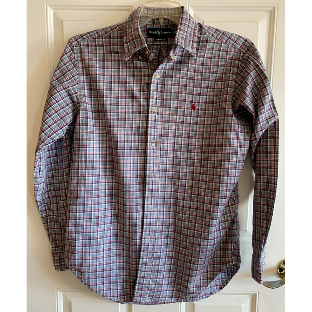 Men's Ralph Lauren long sleeve blue plaid button up shirt cotton size M